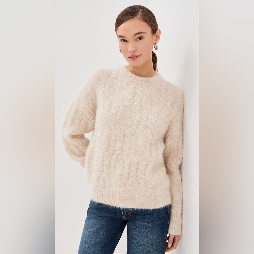 Anine Bing Light Oat Cable Knit Marisol Sweater
